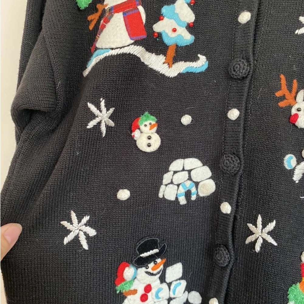 MICHAEL SIMON GIRL CHRISTMAS Holiday CARDIGAN SWEATER SNOWMAN~Size 10 - Picture 2 of 6